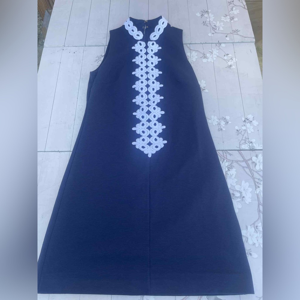 Lilly Pulitzer Navy Midi Dress with White Embroidery